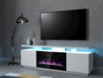 RTV EVA cabinet with electric fireplace 180x40x52 cm white/gloss white - Image 3
