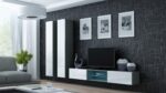 Vigo 180 Wall Living Room Display Cabinet made of Particleboard with Glass Grey / White Gloss 40x30x180cm - Image 7
