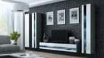 Vigo Wall Living Room Display Cabinet made of Particleboard with Glass & Lighting Grey / White Gloss 40x30x180cm - Image 3