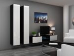 Vigo Floor-standing Living Room Display Cabinet made of Wood White/Black Gloss 40x30x180cm - Image 3