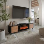 Cama Volare RTV cabinet 200 x 39 x 49 cm black/walnut + fireplace - Image 2