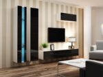 Vigo Wall Living Room Display Cabinet made of Particleboard with Glass & Lighting White / Black Gloss 40x30x180cm - Image 2