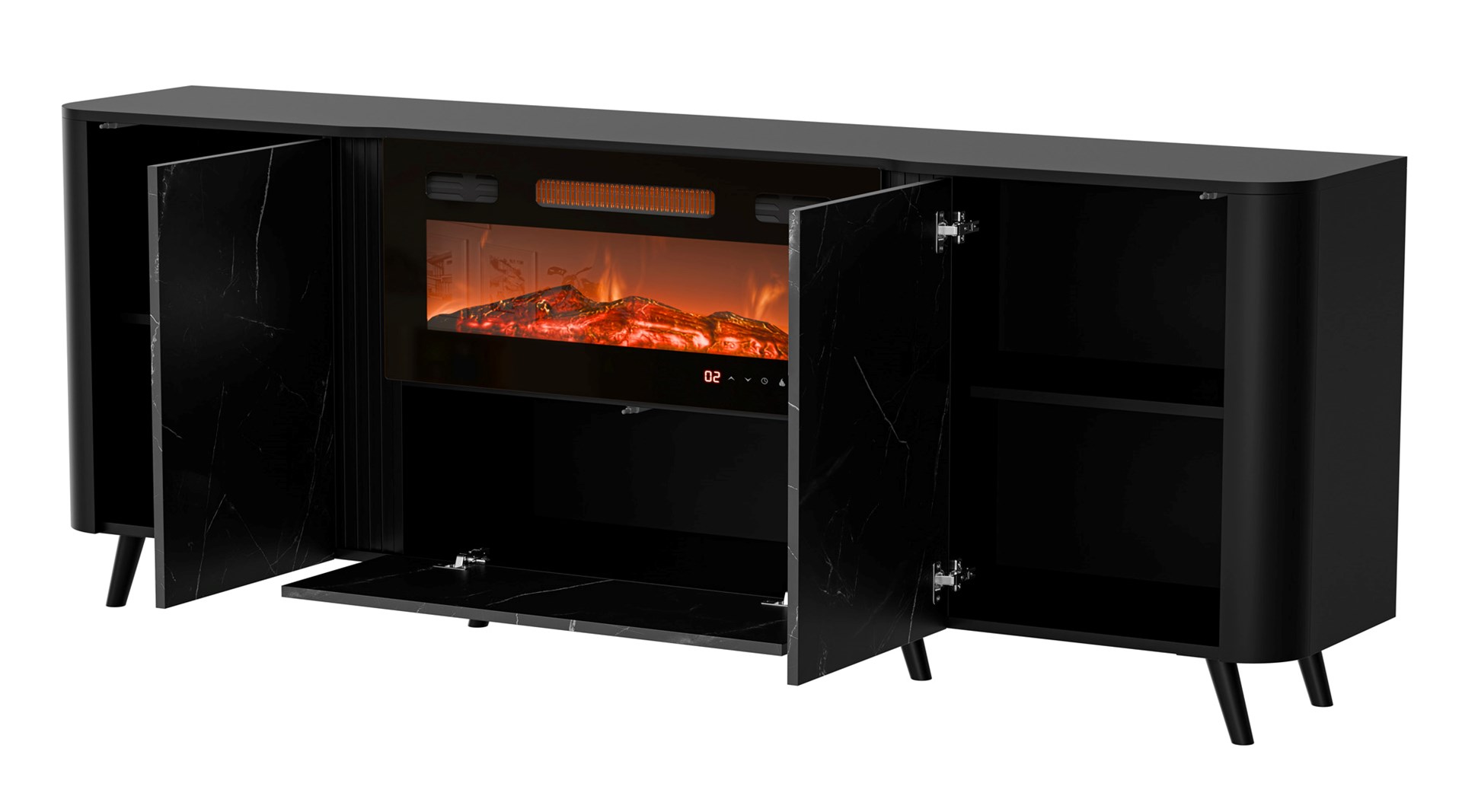 Cama Volare chest of drawers 200 x 39 x 75 cm black/san sebastian + fireplace - Image 1