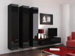 Vigo 180 Wall Living Room Display Cabinet made of Particleboard with Glass Black / Black Gloss 40x30x180cm - Image 9