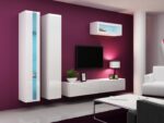 Vigo New Wall Living Room Display Cabinet made of Particleboard with Glass & Lighting White / White Gloss 40x30x180cm - Image 9