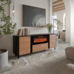 Cama Volare chest of drawers 200 x 39 x 75 cm black/walnut + fireplace - Image 2