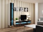 Vigo Wall Living Room Display Cabinet made of Particleboard with Glass & Lighting White / Black Gloss 40x30x180cm - Image 3