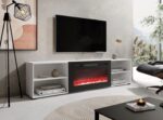 RTV cabinet POLO 200x33x50.5 white + fireplace black