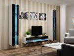 Vigo Wall Living Room Display Cabinet made of Particleboard with Glass & Lighting White / Black Gloss 40x30x180cm - Image 4