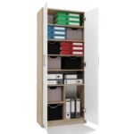 Oliv Office Storage Chipboard Cabinet Sonoma/White L74xW35xH180cm - Image 5