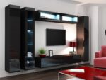 Vigo 180 Wall Living Room Display Cabinet made of Particleboard with Glass Black / Black Gloss 40x30x180cm - Image 3