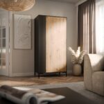 Double Door Wardrobe Merci Black/oak Artisan 90x55x184cm - Image 2