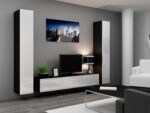 Vigo Floor-standing Living Room Display Cabinet made of Wood White/Black Gloss 40x30x180cm - Image 15