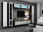 Vigo Floor-standing Living Room Display Cabinet made of Wood White/Black Gloss 40x30x180cm - Image 8