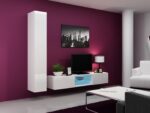Vigo 180 Wall Living Room Display Cabinet made of Particleboard with Glass White / White Gloss 40x30x180cm - Image 14