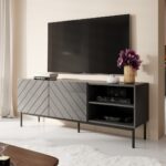 ABETO RTV cabinet on black steel frame 150x42x60 cm graphite/glossy graphite