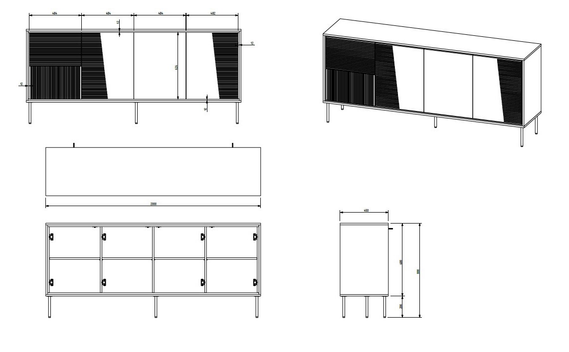 4D ABI chest of drawers 200x45x88 matt black - Image 1