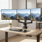 Maclean Energy MC-811 Stand Desk Mounted for 3 Monitors up to 27" with Arm - Image 3