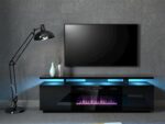 Έπιπλο Τηλεόρασης με Φωτισμό LED Ματ Μαύρο Μ180xΠ40xΥ52cm - Image 4