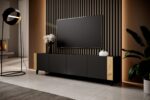 TV cabinet FARO 200x42x52 black matt + oak craft - Image 3