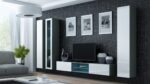Vigo 180 Wall Living Room Display Cabinet made of Particleboard with Glass Grey / White Gloss 40x30x180cm - Image 13