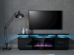 Έπιπλο Τηλεόρασης με Φωτισμό LED Ματ Μαύρο Μ180xΠ40xΥ52cm - Image 5