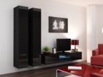 Vigo 180 Wall Living Room Display Cabinet made of Particleboard with Glass Black / Black Gloss 40x30x180cm - Image 6