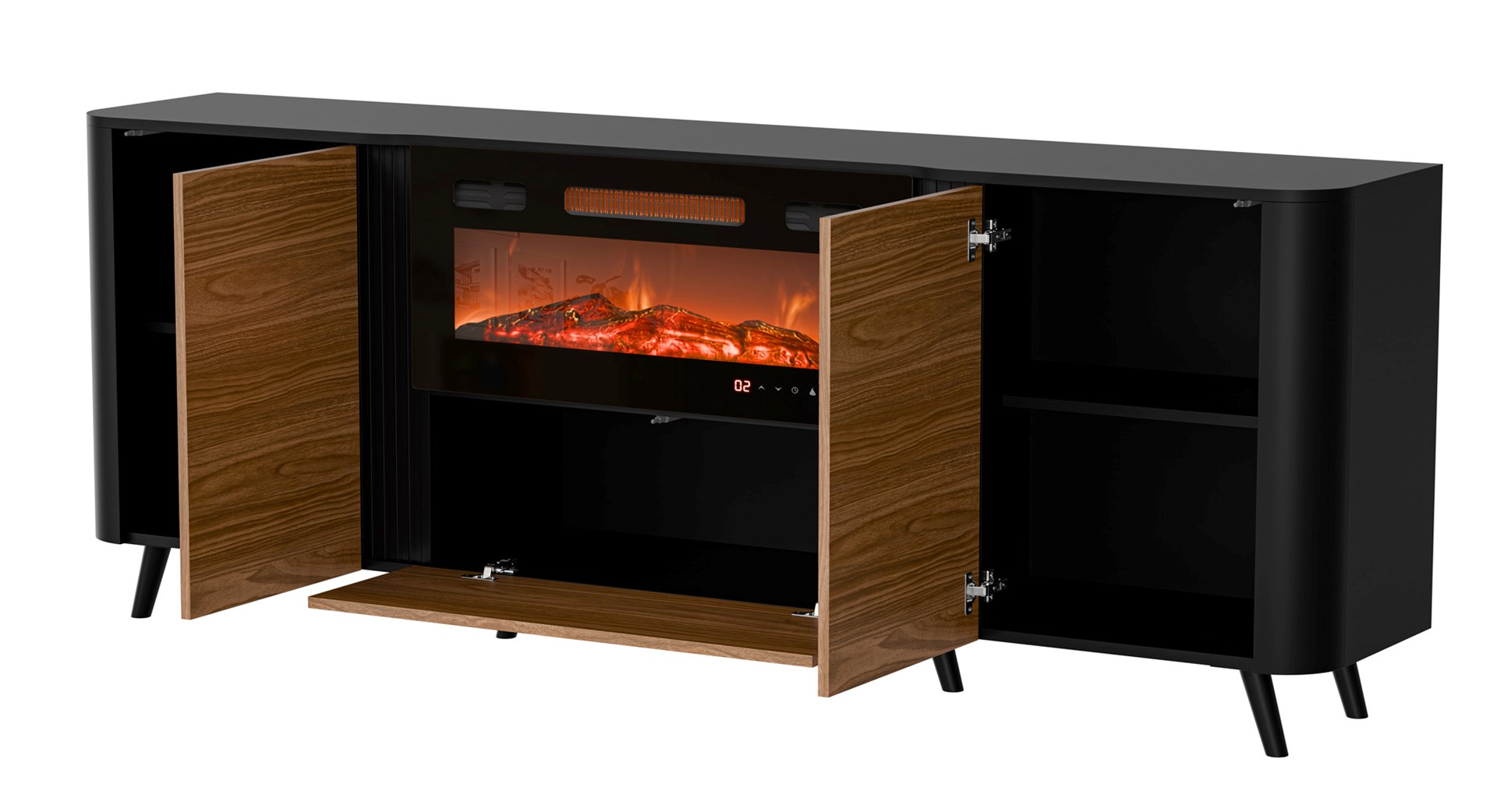 Cama Volare chest of drawers 200 x 39 x 75 cm black/walnut + fireplace - Image 1