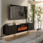 TV Stand Matte Black Multicolor L183xD35xH37cm - Image 3