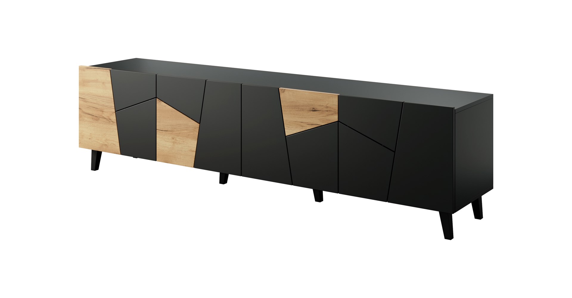 RTV cabinet ETNA 200x42x52 black matt + oak craft - Image 1
