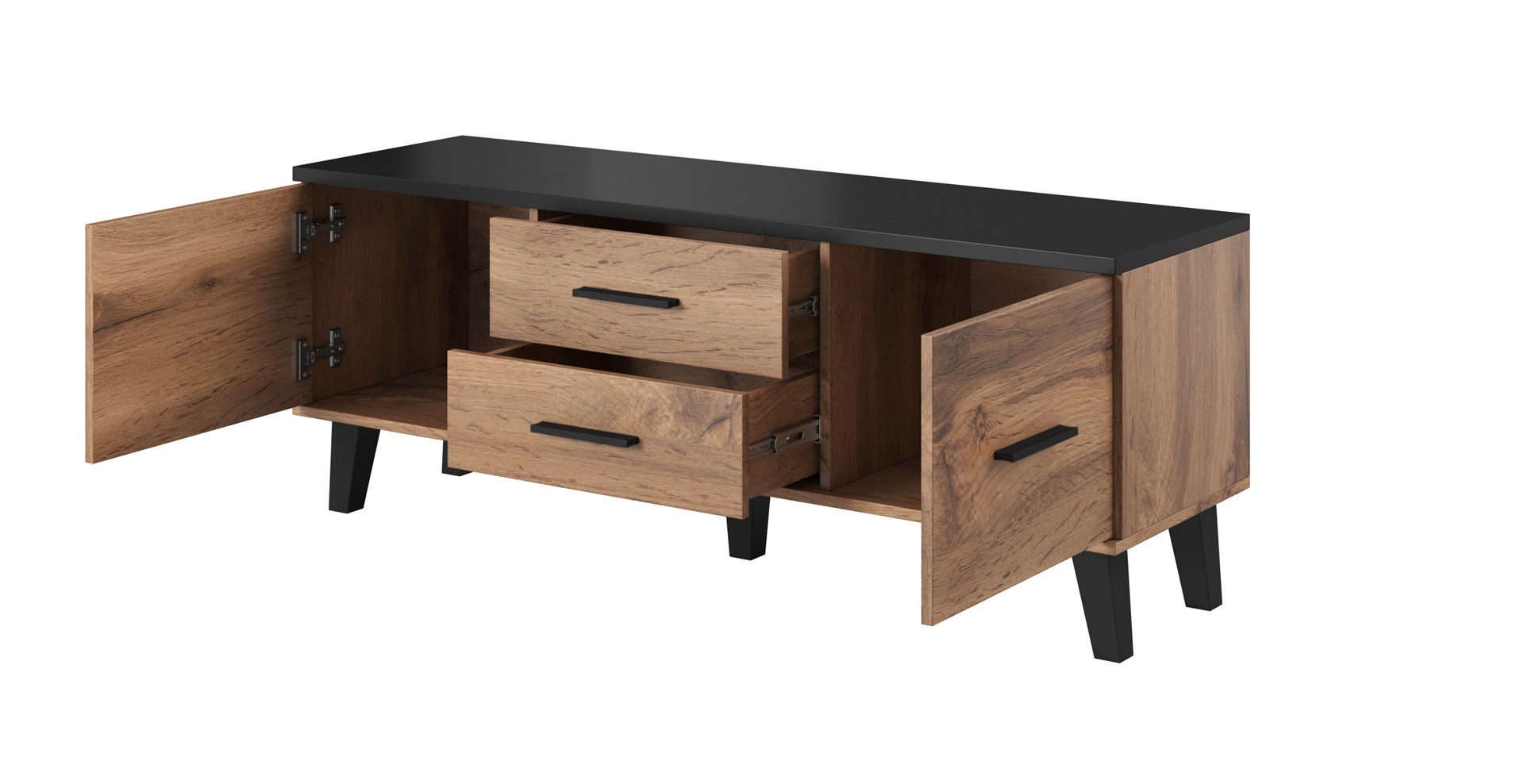 Cama RTV stand LOTTA 140cm wotan oak + matt black - Image 1