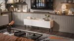 Cama FELLINI TV cabinet 150x40x52 cashmere + oiled oak top - Image 3