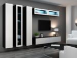 Vigo Floor-standing Living Room Display Cabinet made of Wood White/Black Gloss 40x30x180cm - Image 14
