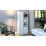 Biel Floor-standing Living Room Display Cabinet made of Particleboard with Glass Bily biel 80x35x180cm - Image 3
