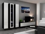 Vigo Floor-standing Living Room Display Cabinet made of Wood White/Black Gloss 40x30x180cm - Image 2