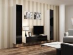 Vigo 180 Wall Living Room Display Cabinet made of Particleboard with Glass White / Black Gloss 40x30x180cm - Image 2