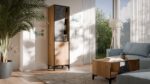 Floor-standing Living Room Display Cabinet made of Particleboard with Glass Beige 38x50x182.5cm - Image 2