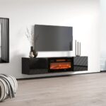 TV Stand Wooden Black - Black Glossy L182.6xW34.5xH37.5cm
