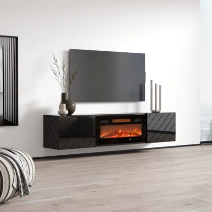 TV Stand Wooden Black - Black Glossy L182.6xW34.5xH37.5cm