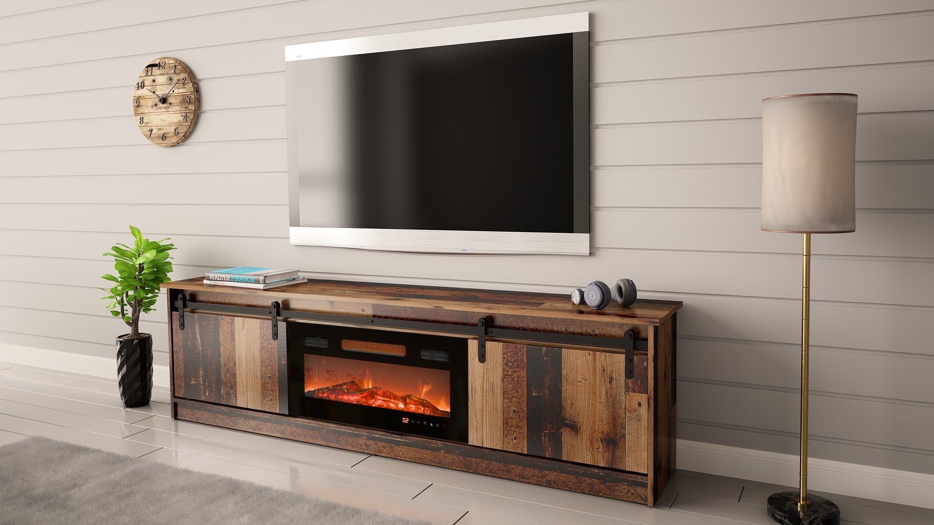RTV GRANERO + fireplace cabinet 200x56.7x35 old wood - Image 1