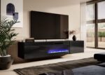 RTV cabinet SLIDE 200K with electric fireplace 200x40x37 cm all in gloss black - Image 3
