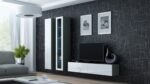 Vigo 180 Wall Living Room Display Cabinet made of Particleboard with Glass Grey / White Gloss 40x30x180cm - Image 12