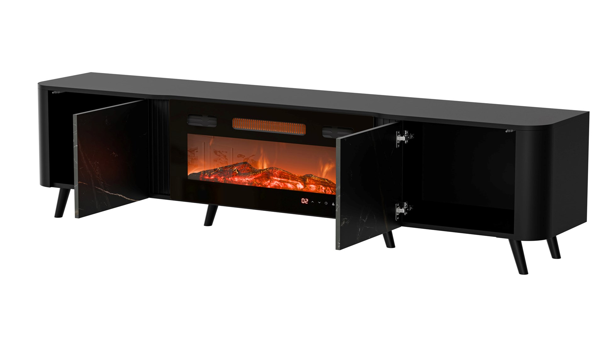 Cama RTV cabinet Volare 200 x 39 x 49 cm black/san sebastian + fireplace - Image 1