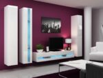 Vigo New Wall Living Room Display Cabinet made of Particleboard with Glass & Lighting White / White Gloss 40x30x180cm - Image 3