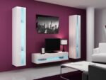 Vigo New Wall Living Room Display Cabinet made of Particleboard with Glass & Lighting White / White Gloss 40x30x180cm - Image 5