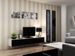Vigo 180 Wall Living Room Display Cabinet made of Particleboard with Glass White / Black Gloss 40x30x180cm - Image 6