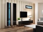 Vigo Wall Living Room Display Cabinet made of Particleboard with Glass & Lighting White / Black Gloss 40x30x180cm - Image 7