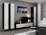 Vigo Floor-standing Living Room Display Cabinet made of Wood White/Black Gloss 40x30x180cm - Image 9