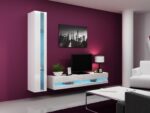 Vigo New Wall Living Room Display Cabinet made of Particleboard with Glass & Lighting White / White Gloss 40x30x180cm - Image 4