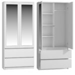 Δίφυλλη Ντουλάπα με Καθρέπτη White 116x50x180cm - Image 6